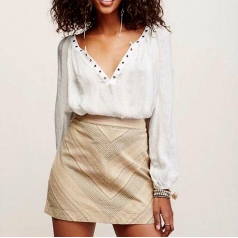 FREE PEOPLE Yours Truly Skirt Tan Stripe Mini